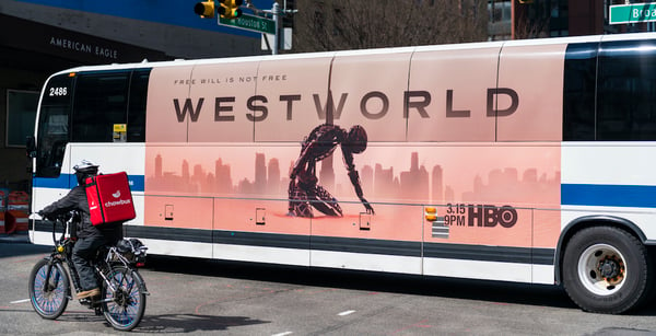 New York City bus showing HBO ad